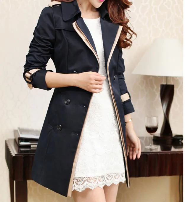 Double Breast Lapel Women Slim Oversized Trench Coat Peacoat