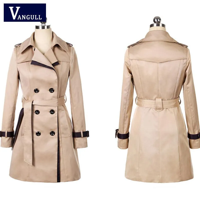 Double Breast Lapel Women Slim Oversized Trench Coat Peacoat