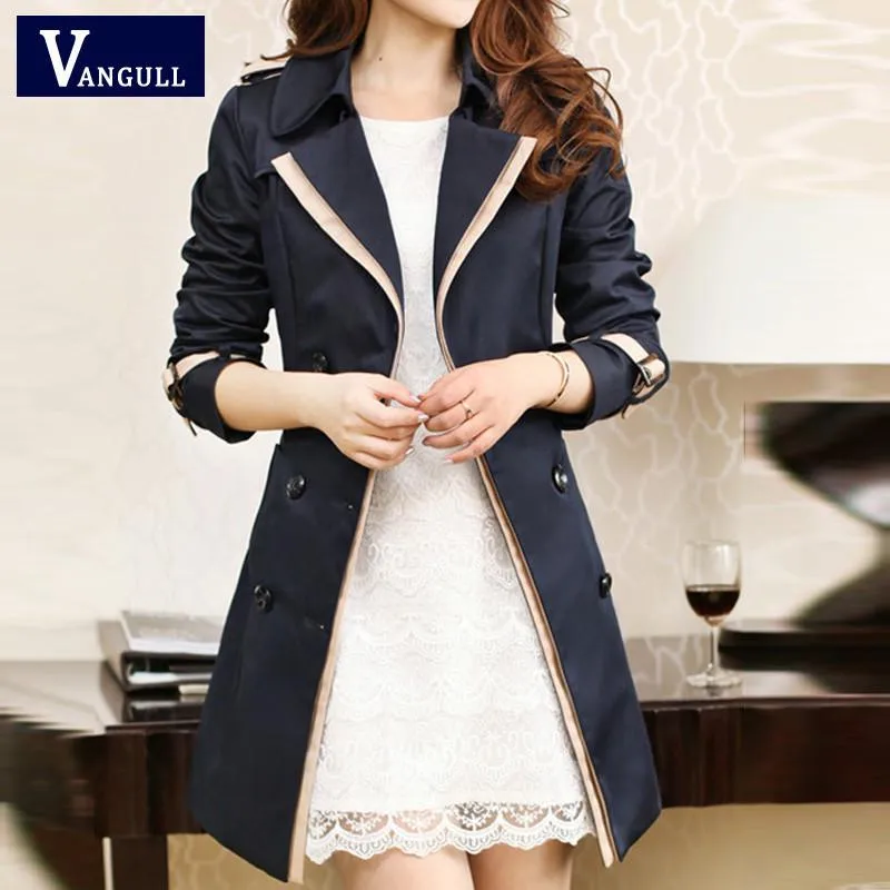 Double Breast Lapel Women Slim Oversized Trench Coat Peacoat