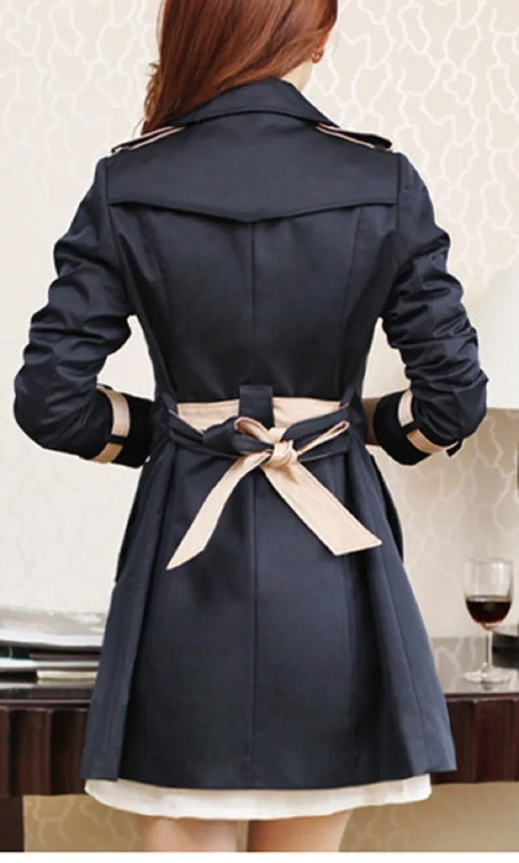 Double Breast Lapel Women Slim Oversized Trench Coat Peacoat