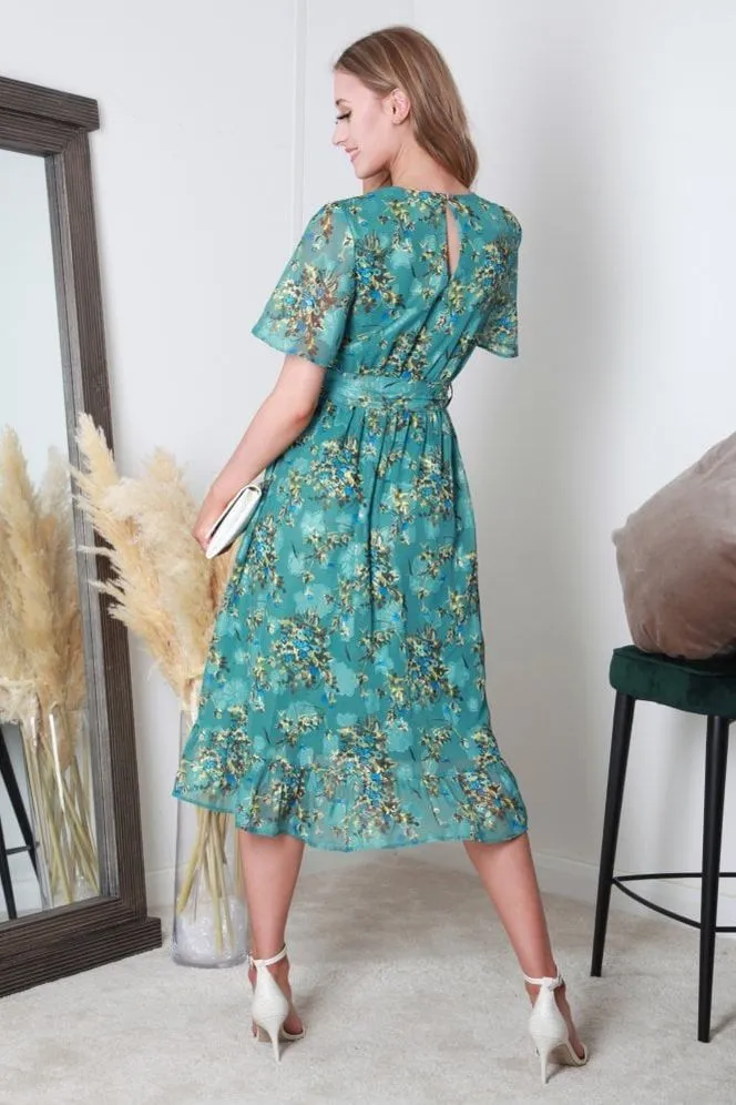 Double Second Green Printed Midi Wrap Dress