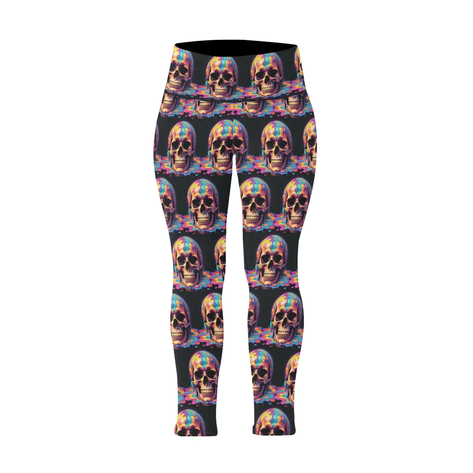 Dripping Skull Women's Plus Size High Waited Leggings Women's High Waist Leggings(Plus Size)(ModelL45)