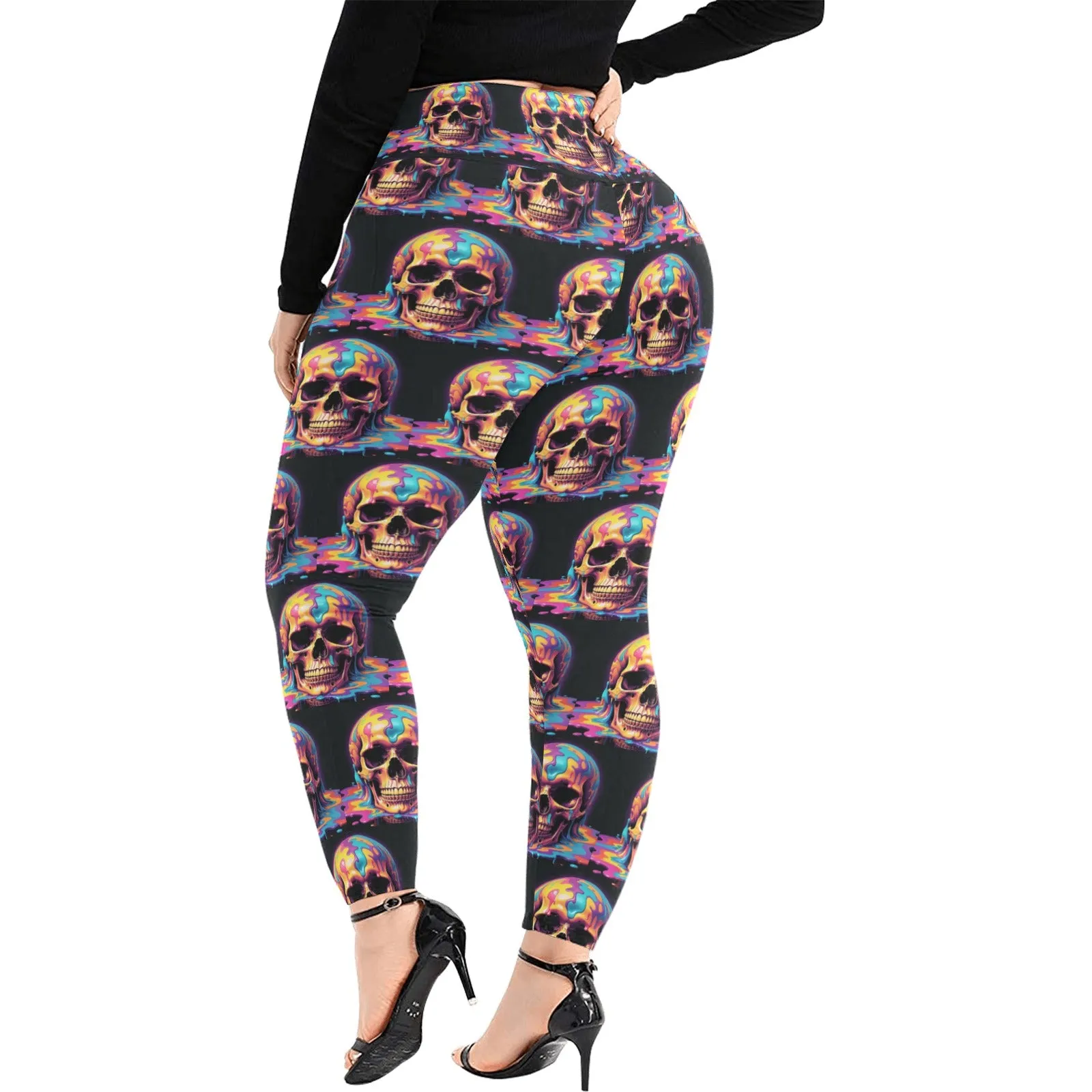 Dripping Skull Women's Plus Size High Waited Leggings Women's High Waist Leggings(Plus Size)(ModelL45)