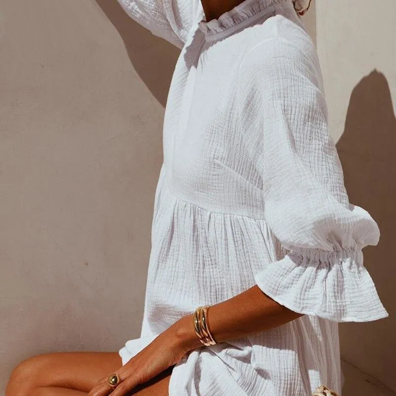 FashionSierra - Summer Beach White Ruffles Dress