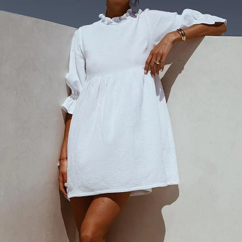 FashionSierra - Summer Beach White Ruffles Dress