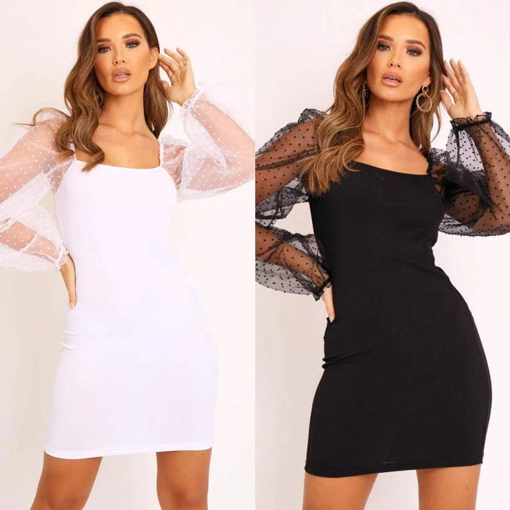 FashionSierra - Women Bodycon Dress Slim Sheath Mesh Long Sleeve Dress