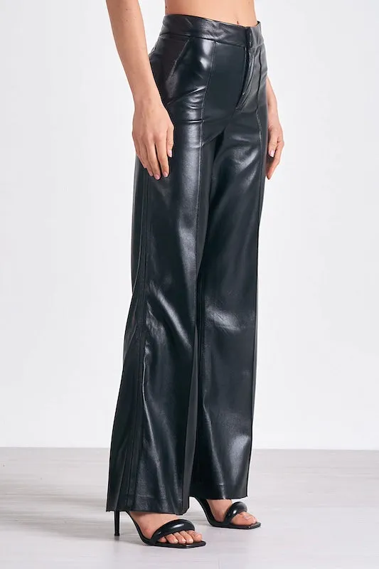 Faux Leather High Waist Flare Pants