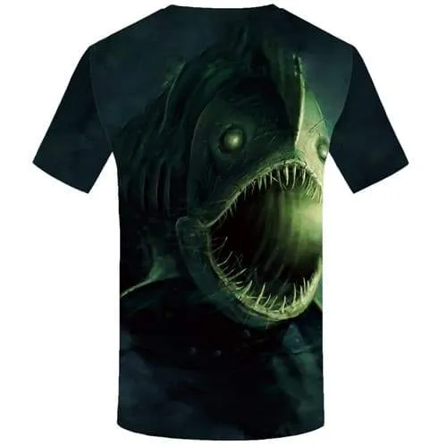 Fish T-shirt Men Punk Rock Tshirts Cool Animal T shirts Funny Green Tshirt Printed Tropical T-shirts Graphic Short Sleeve