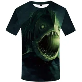 Fish T-shirt Men Punk Rock Tshirts Cool Animal T shirts Funny Green Tshirt Printed Tropical T-shirts Graphic Short Sleeve