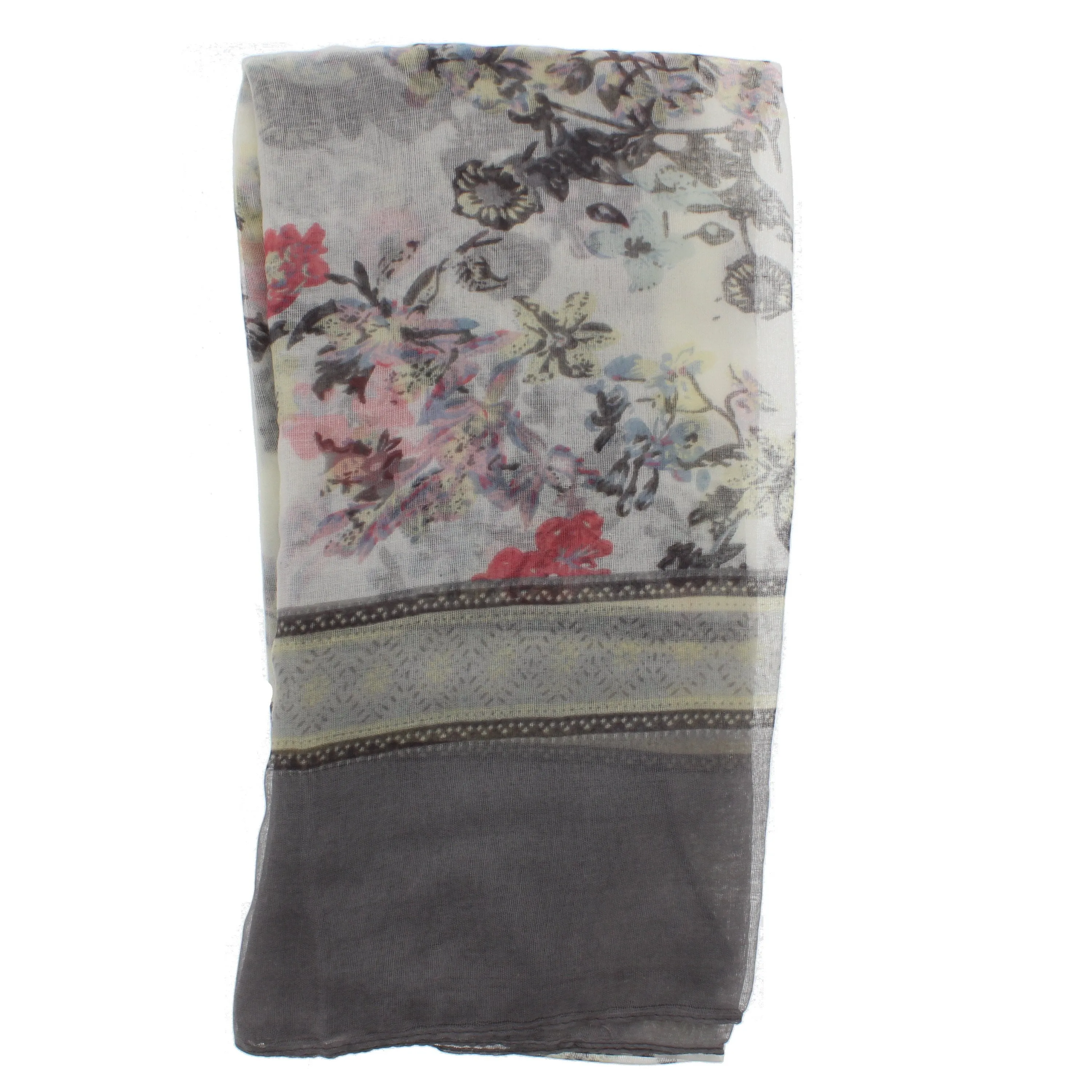 Floral Print Scarf with Border