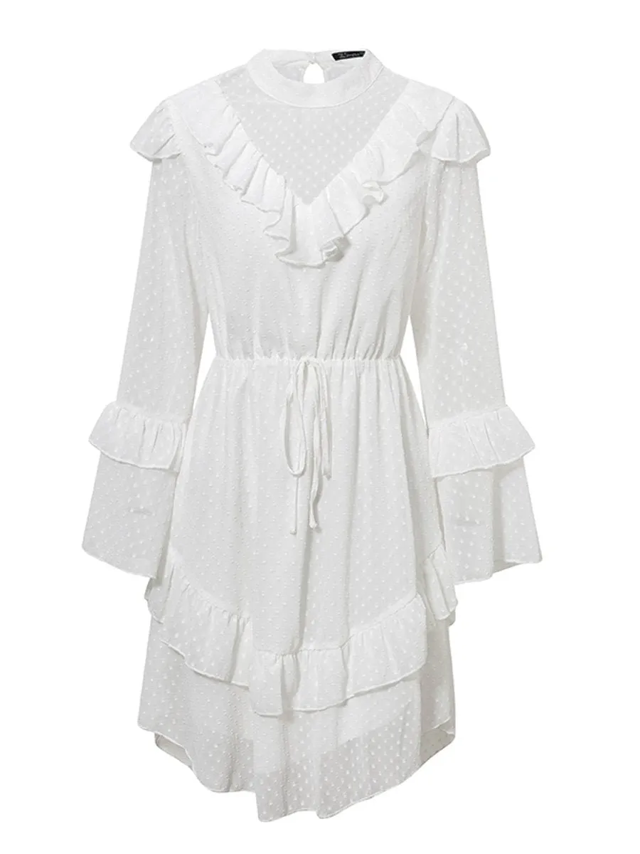 Flower Polka Boho Dress - White