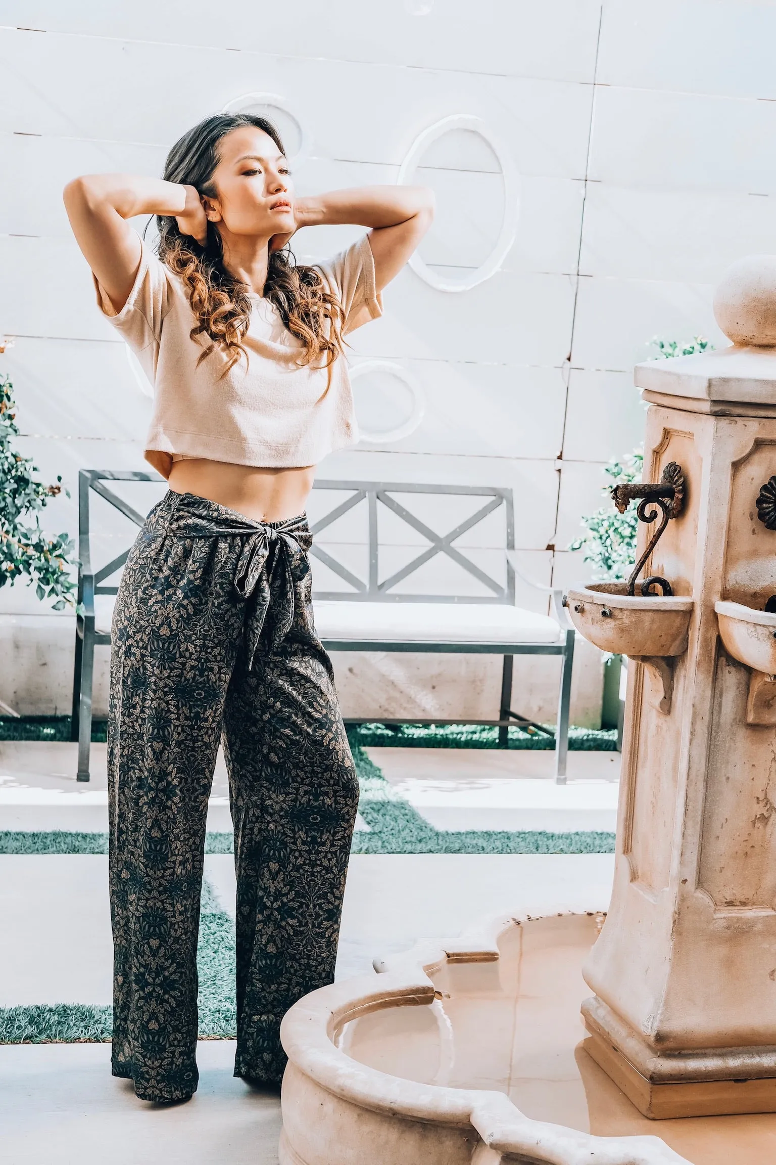 Foliage Print Wide Leg Pants