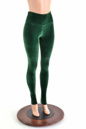 Forest Green Velvet High Waist Leggings