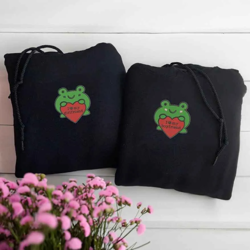 Frog Couple Matching Couple Hoodies - Custom Embroidered Sweatshirts For Couples