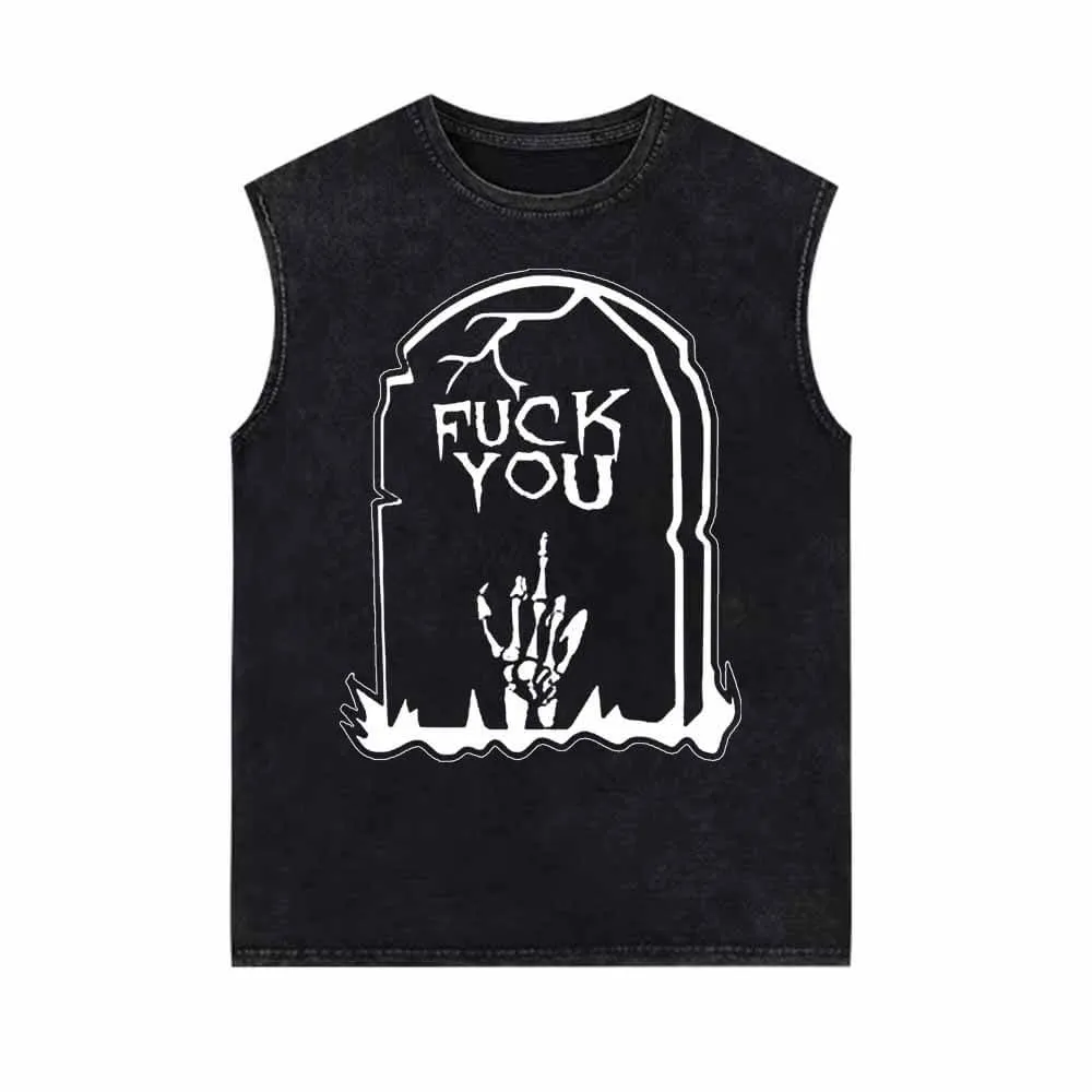 Fuck You Skull Grave Vintage Washed Vest Top