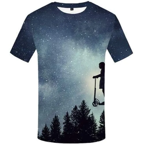 Galaxy Space T-shirt Men Forest T shirts Funny Nebula Tshirts Novelty Character T-shirts Graphic Art Tshirt Anime Short Sleeve