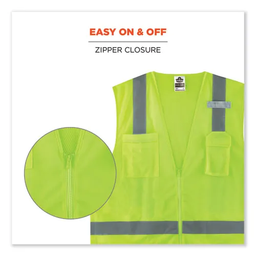 Glowear 8249z-s Single Size Class 2 Economy Surveyors Zipper Vest, Polyester, 5x-large, Lime, Ships In 1-3 Business Days