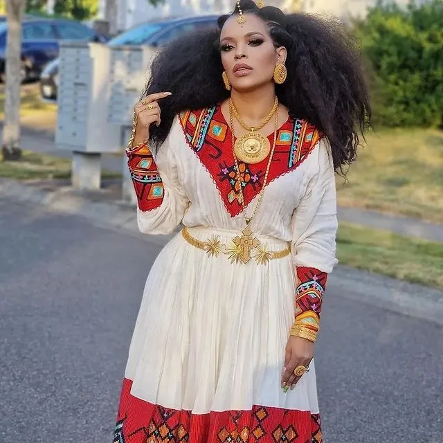 Gorgeous Red Pattern Habesha Dress Elegant Style Habesha Kemis Beautiful Ethiopian Dress