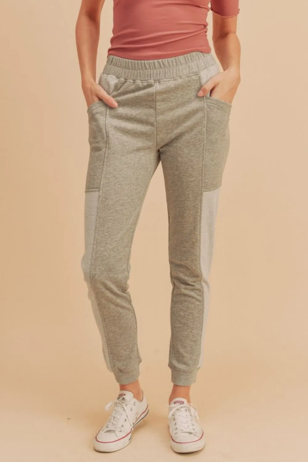 Gray Elastic Waist Joggers with Pockets