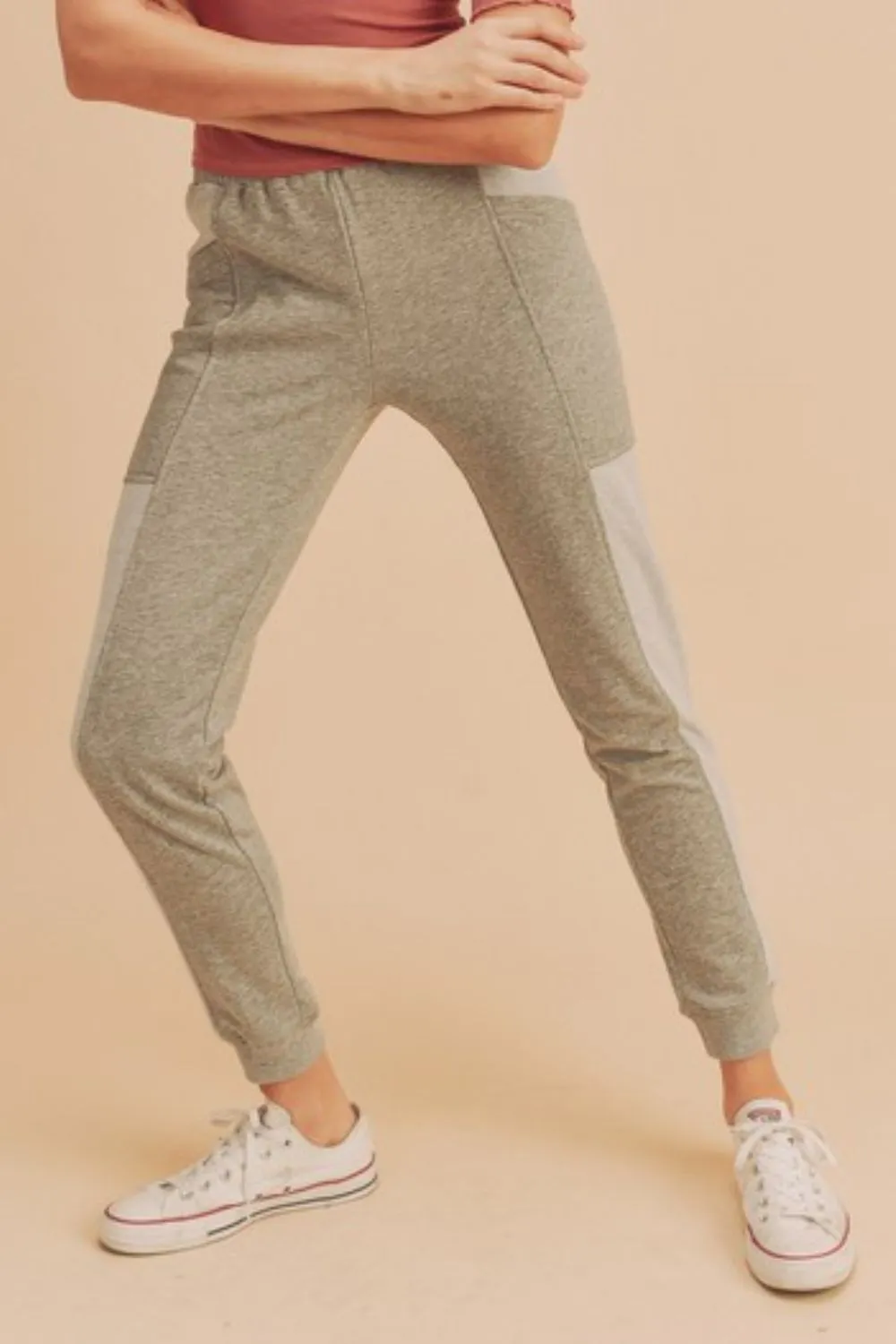 Gray Elastic Waist Joggers with Pockets