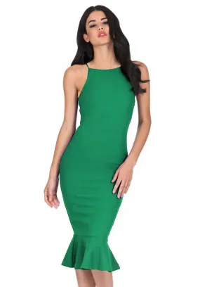 Green Bodycon Midi Dress With Frill Hem