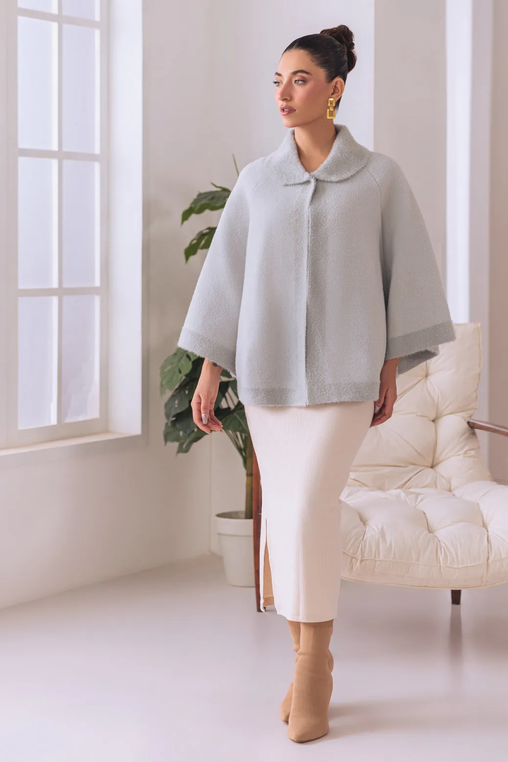 GREY-CAPE STYLE FULL SLEEVES CARDIGAN SWEATER (24X-073-66)