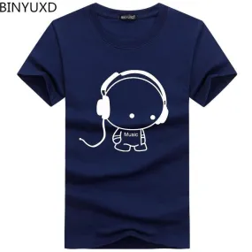 Headset Cartoon Printed Casual T Shirt Men