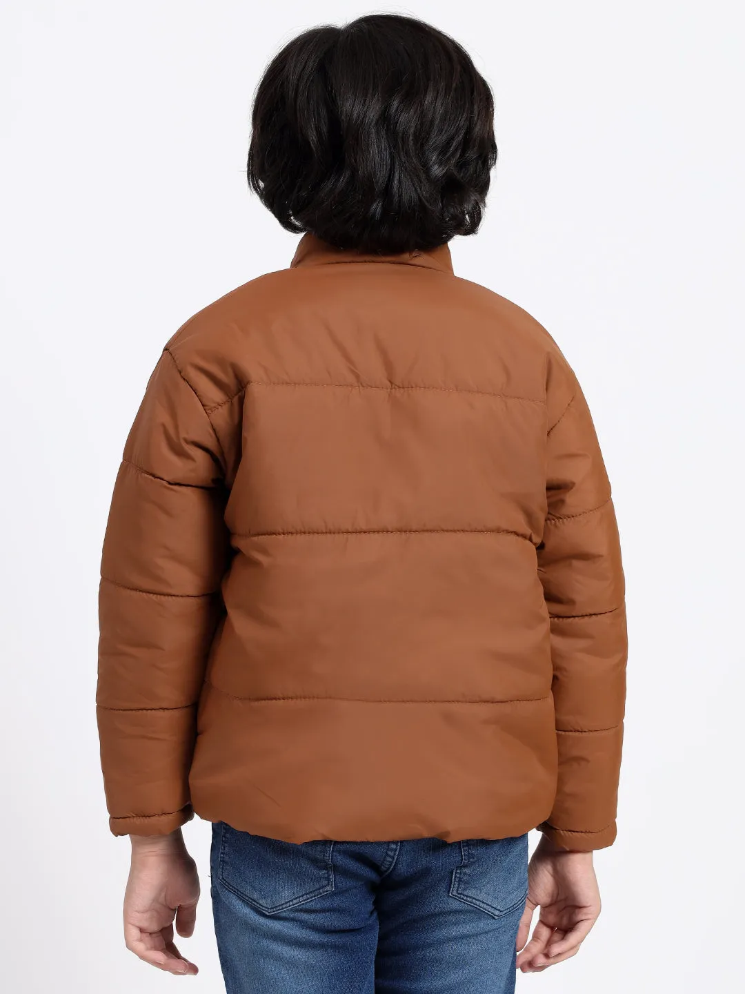 HiFlyers Boys Regular Fit | Polyster |Fluffy Full Sleeves |Quilted Insulation|High Neck Stand Collar|Zipper Jacket -Brown