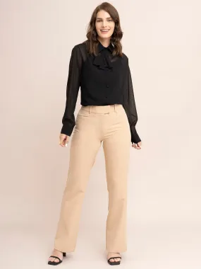 High Waist Bootcut Pants - Beige