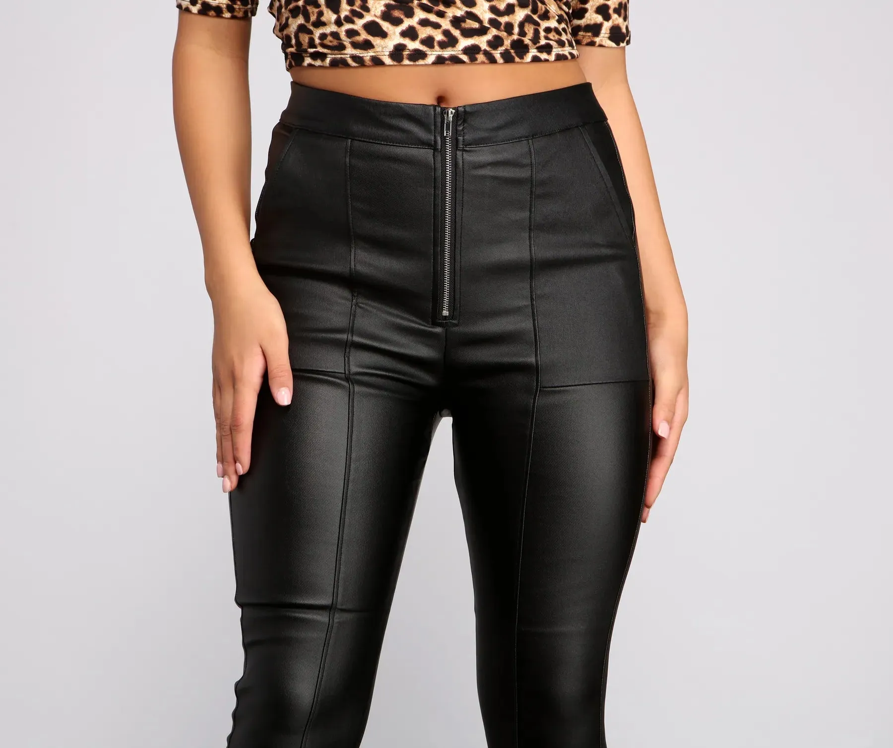 High Waist Coated Faux Leather Skinny Pants