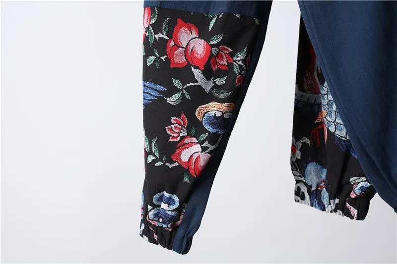 High Waist Patchwork Floral Trousers