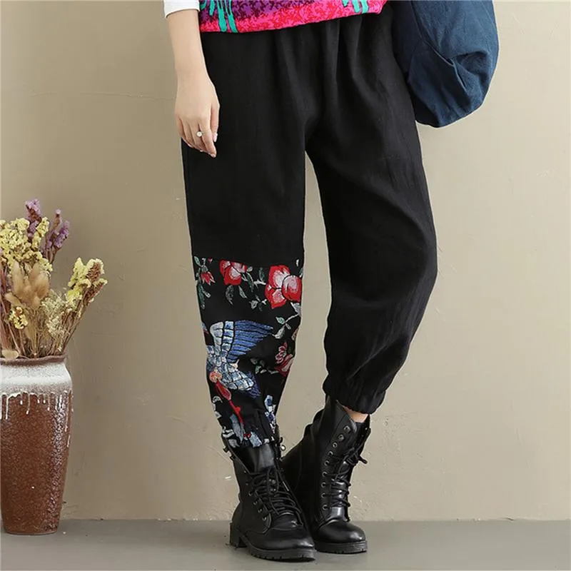 High Waist Patchwork Floral Trousers