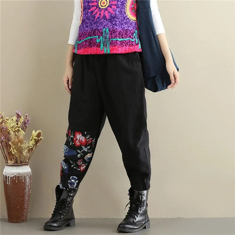 High Waist Patchwork Floral Trousers