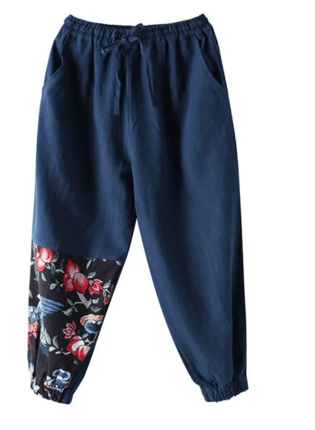 High Waist Patchwork Floral Trousers