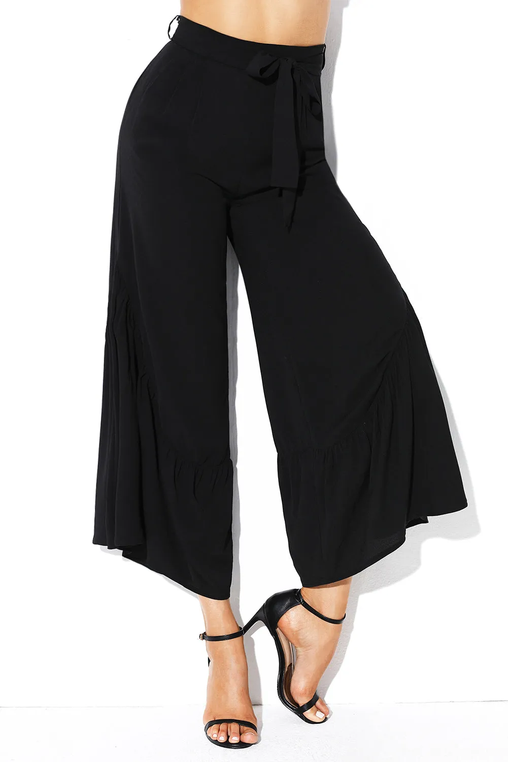 High Waist Side Ruffle Palazzo Pants