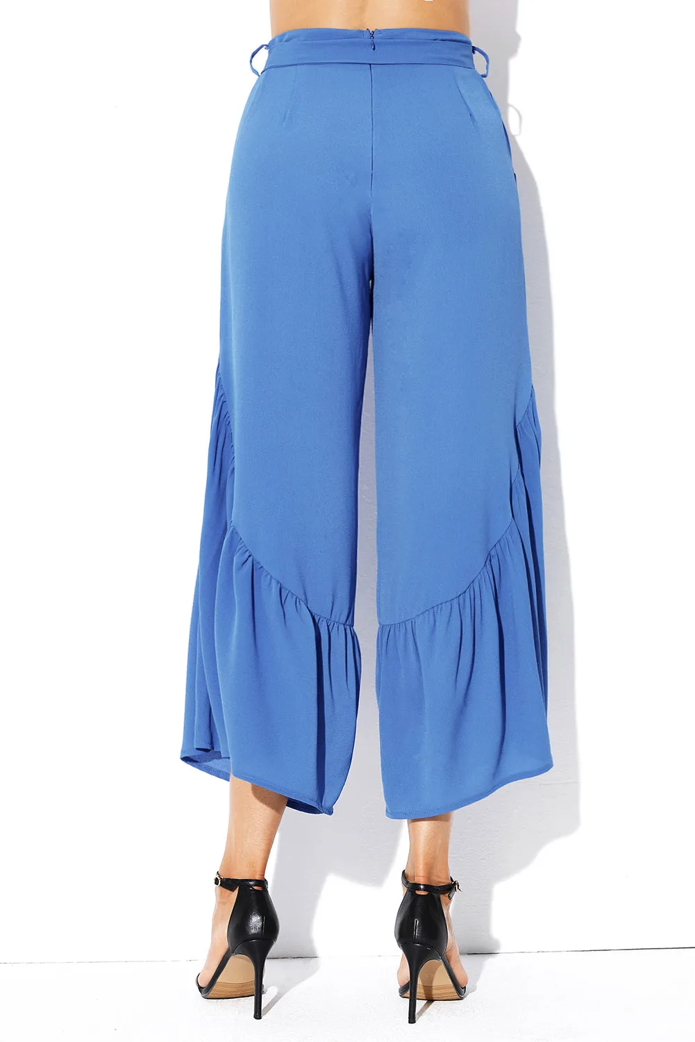 High Waist Side Ruffle Palazzo Pants