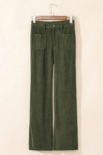 High Waist Square Pockets Corduroy Pants