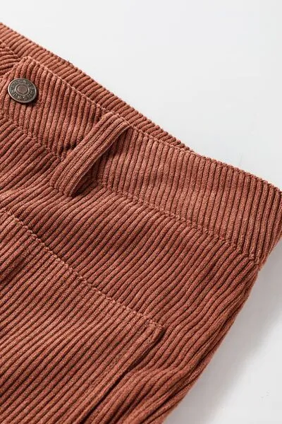 High Waist Square Pockets Corduroy Pants