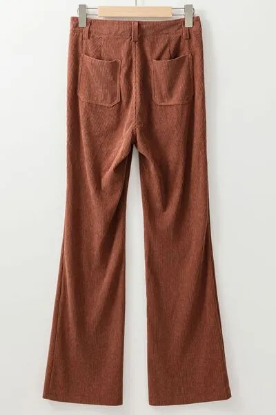 High Waist Square Pockets Corduroy Pants