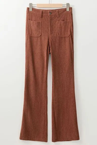 High Waist Square Pockets Corduroy Pants