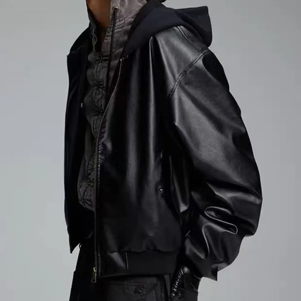 hooded leather jacket