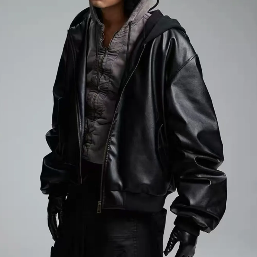 hooded leather jacket