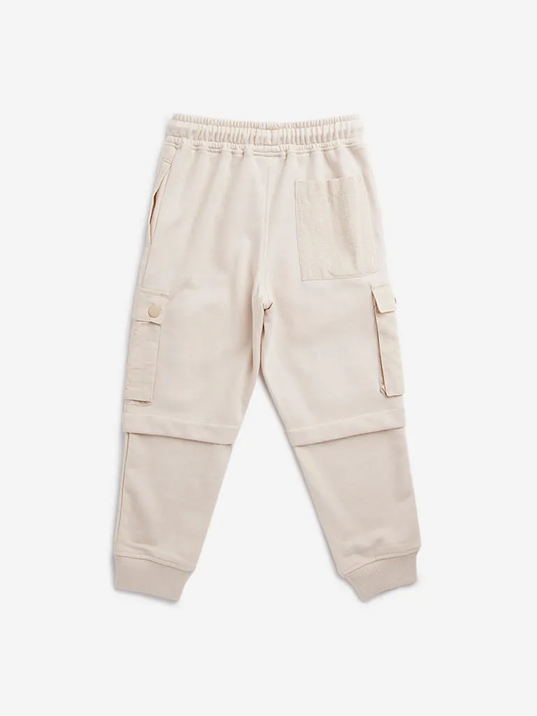 HOP Kids Beige Loose-Fit Mid-Rise Cotton Blend Joggers