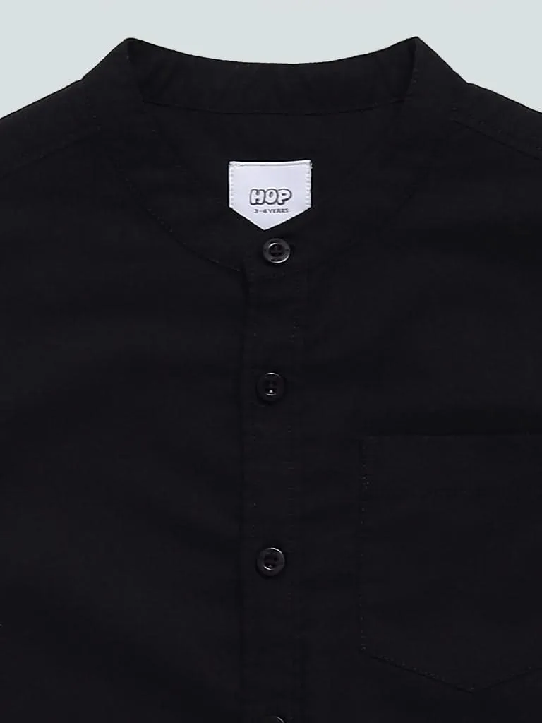 HOP Kids Plain Black Band Collar Shirt