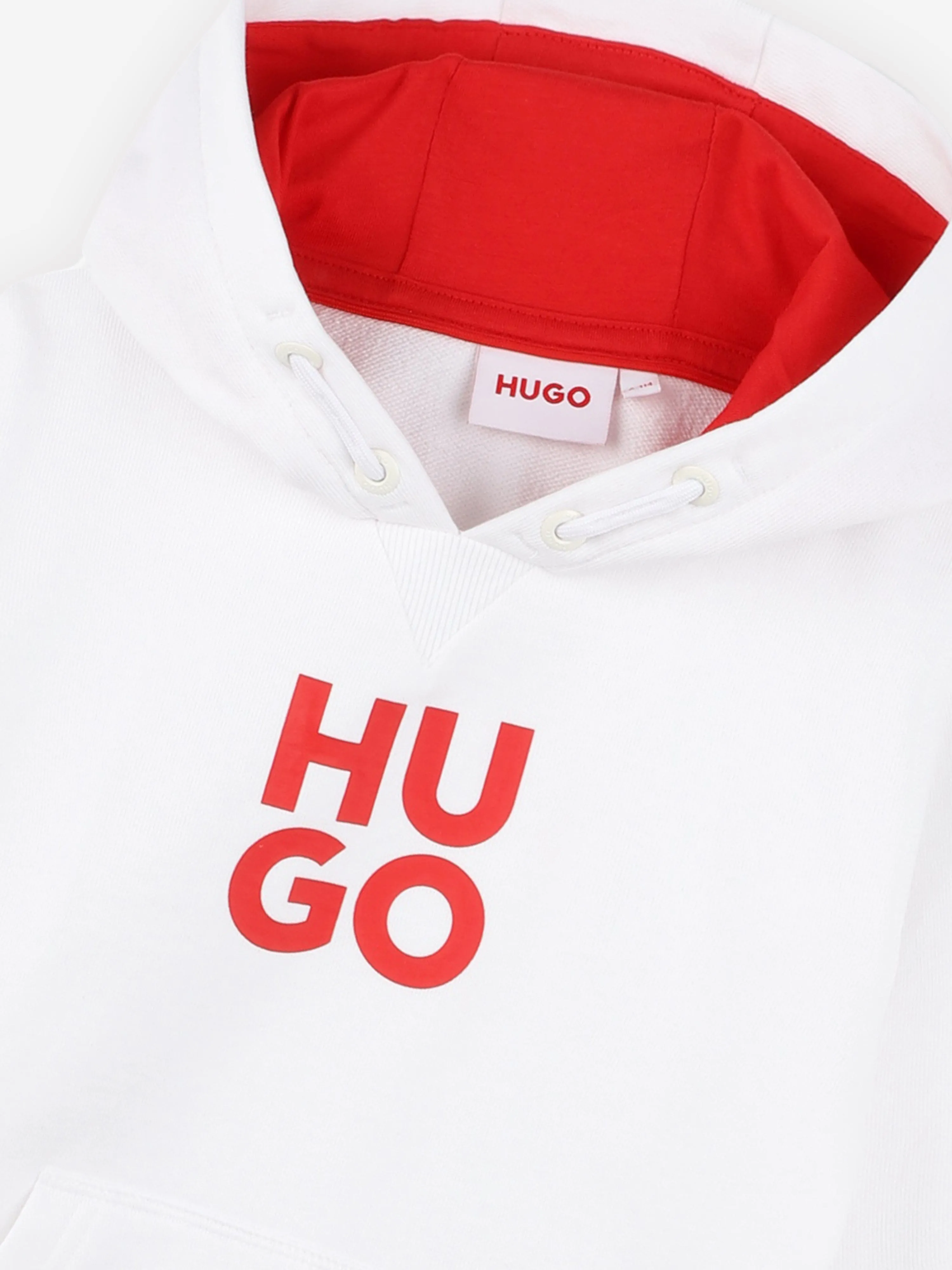 Hugo Boys Logo Print Hoodie in White