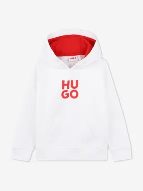 Hugo Boys Logo Print Hoodie in White