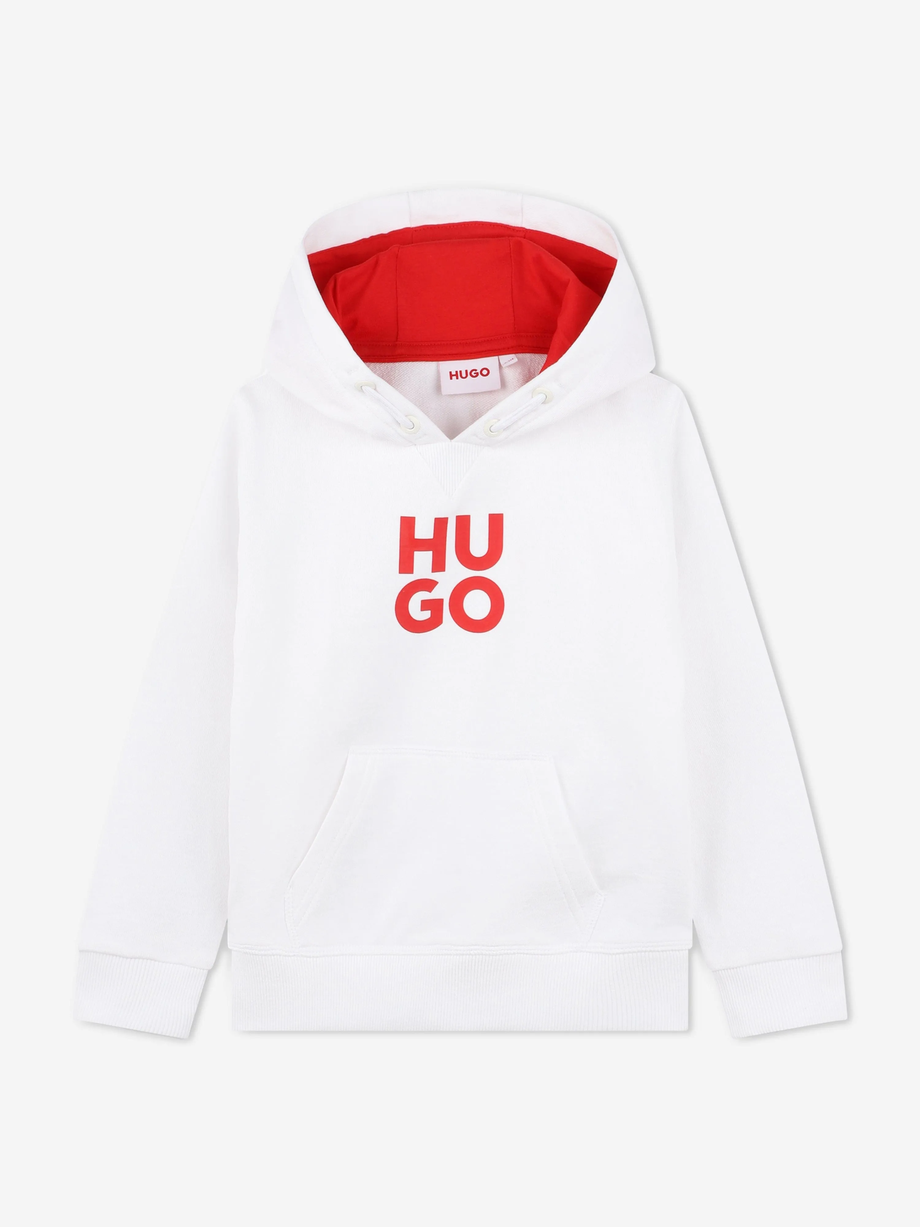 Hugo Boys Logo Print Hoodie in White