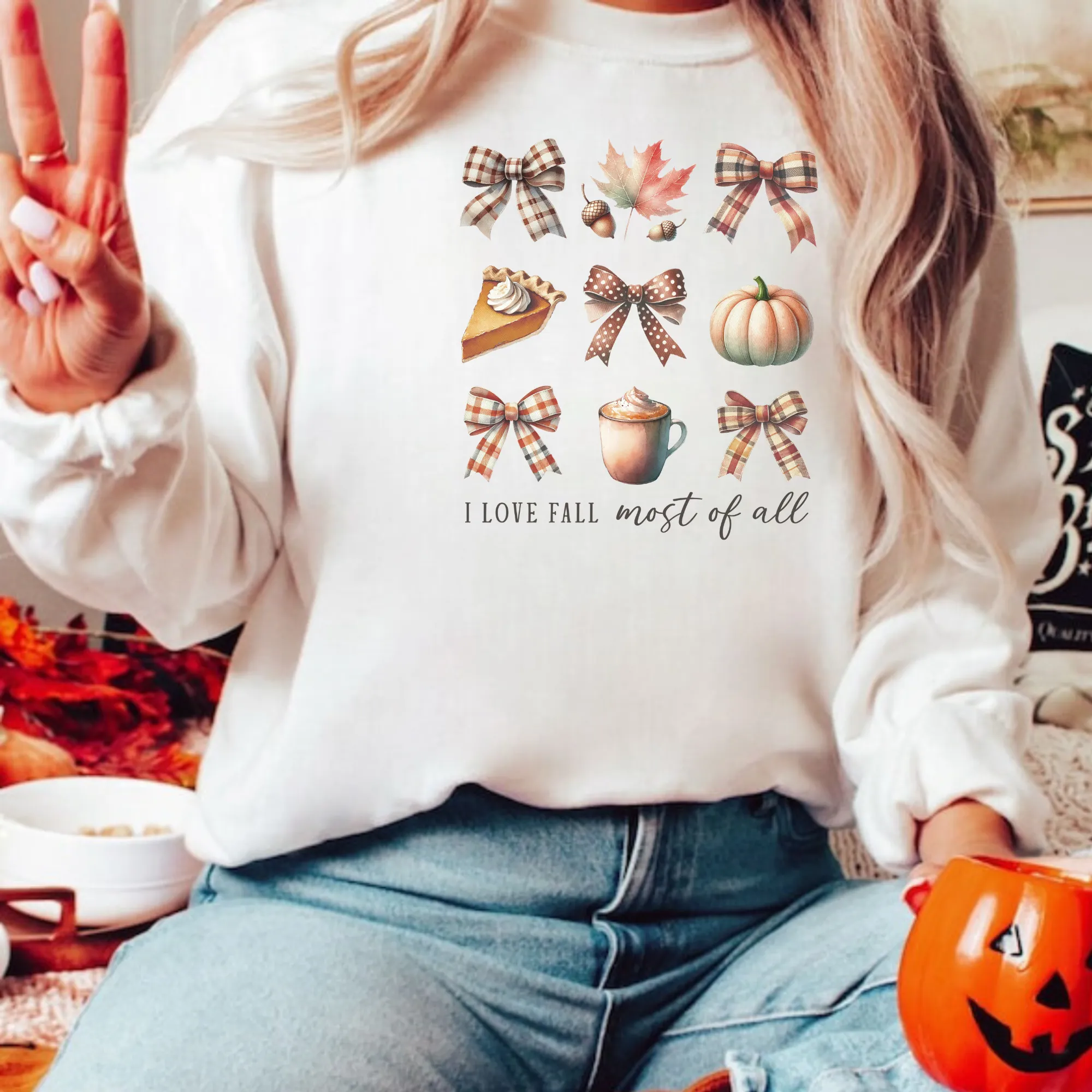 I Love Fall Most of All Coquette Crewneck Sweatshirt