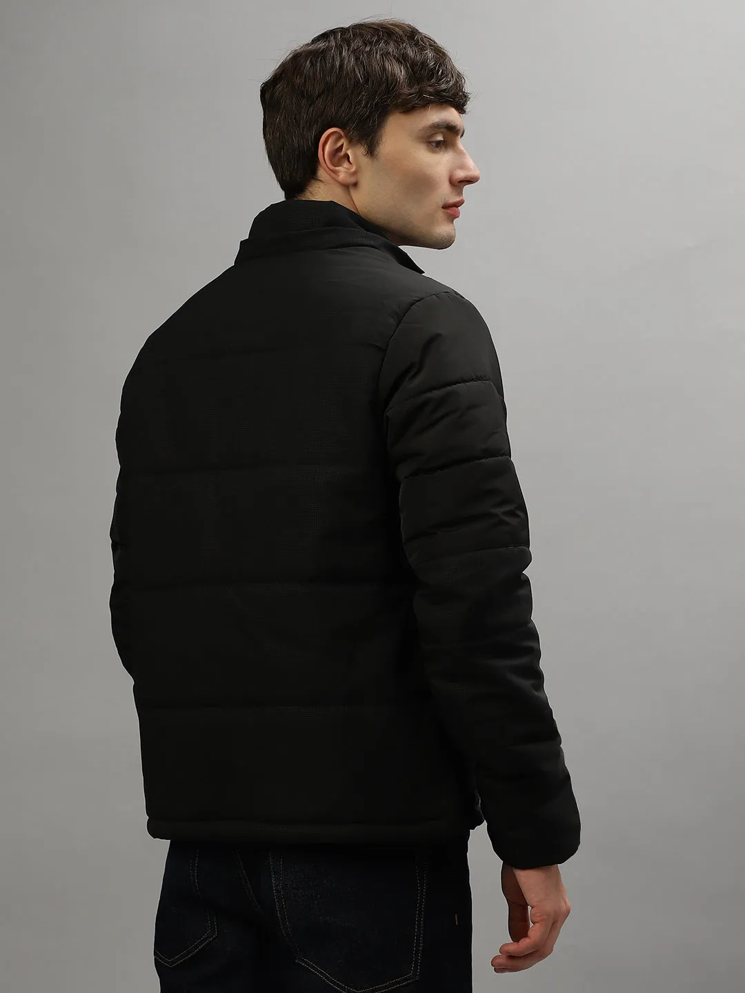 Iconic Men Black Solid Hooded Full Sleeves Jacket