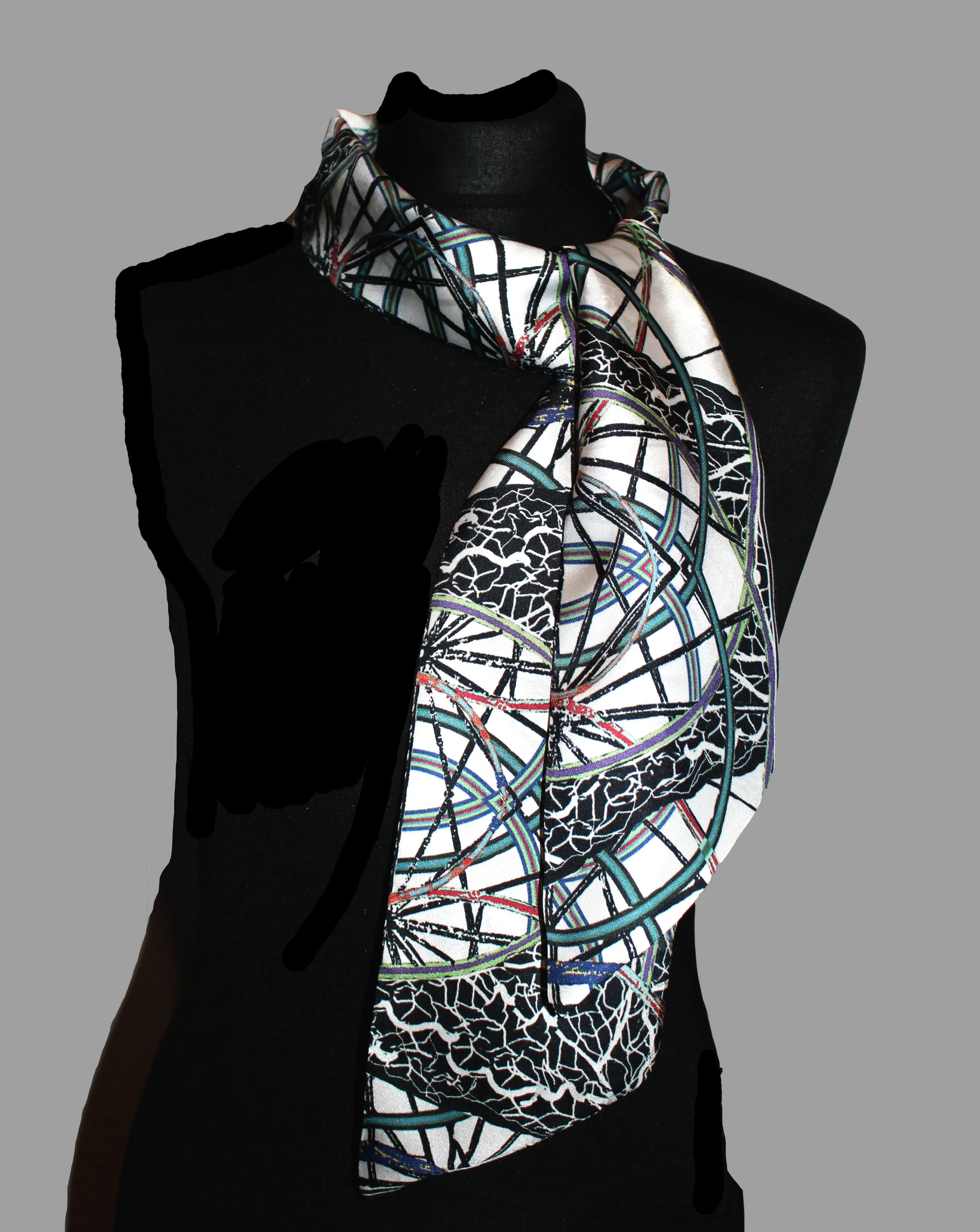 Juggling Wheels Print Silk Twilly Scarf